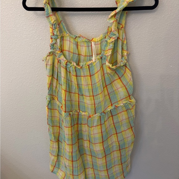 Anthropologie Other - Yellow & Pastel Plaid Ruffled Swim Coverup